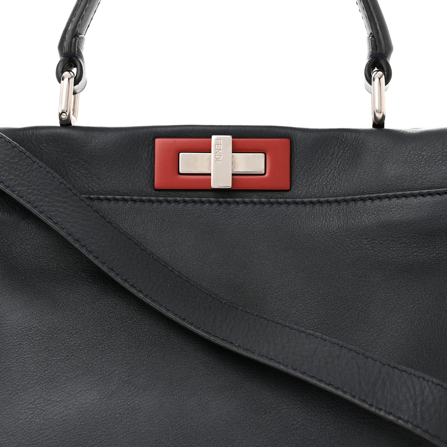 Fendi Vitello Seta Shiny Nappa Medium Peekaboo Iconic Satchel Blue Notte Ardesia 8 of 10