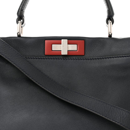 Fendi Vitello Seta Shiny Nappa Medium Peekaboo Iconic Satchel Blue Notte Ardesia 8 of 10
