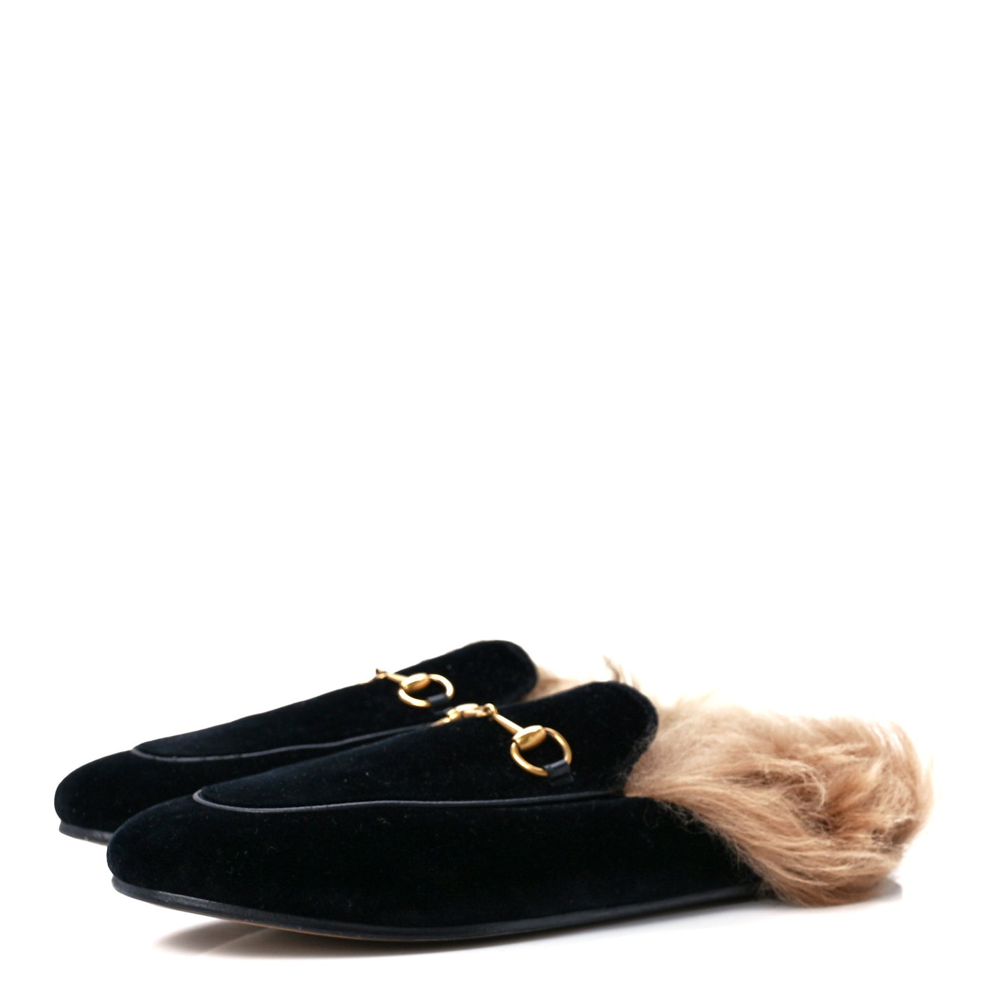 Velvet Fur Womens Princetown Slippers 39.5 Black