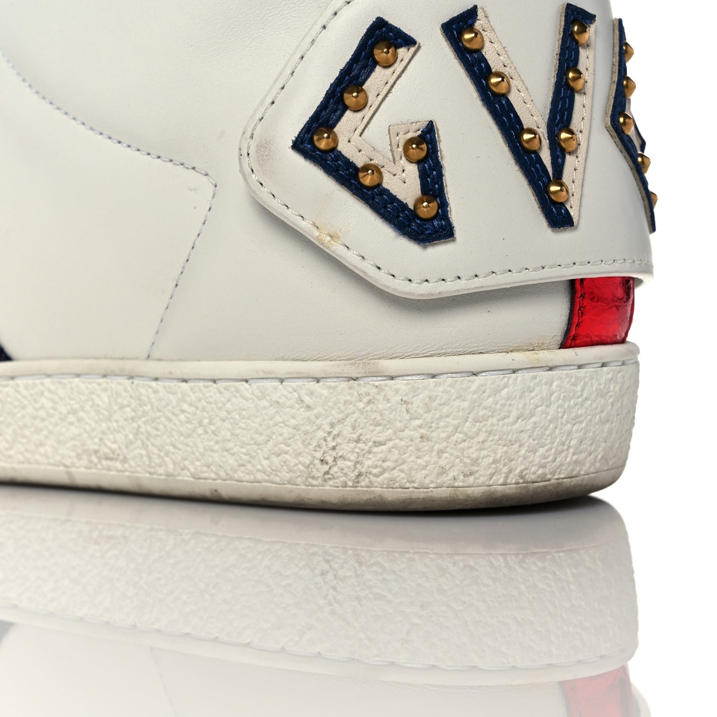 Calfskin Ayers Embroidered Web Mens Ace Removable Patches High Top Sneakers 7.5 White