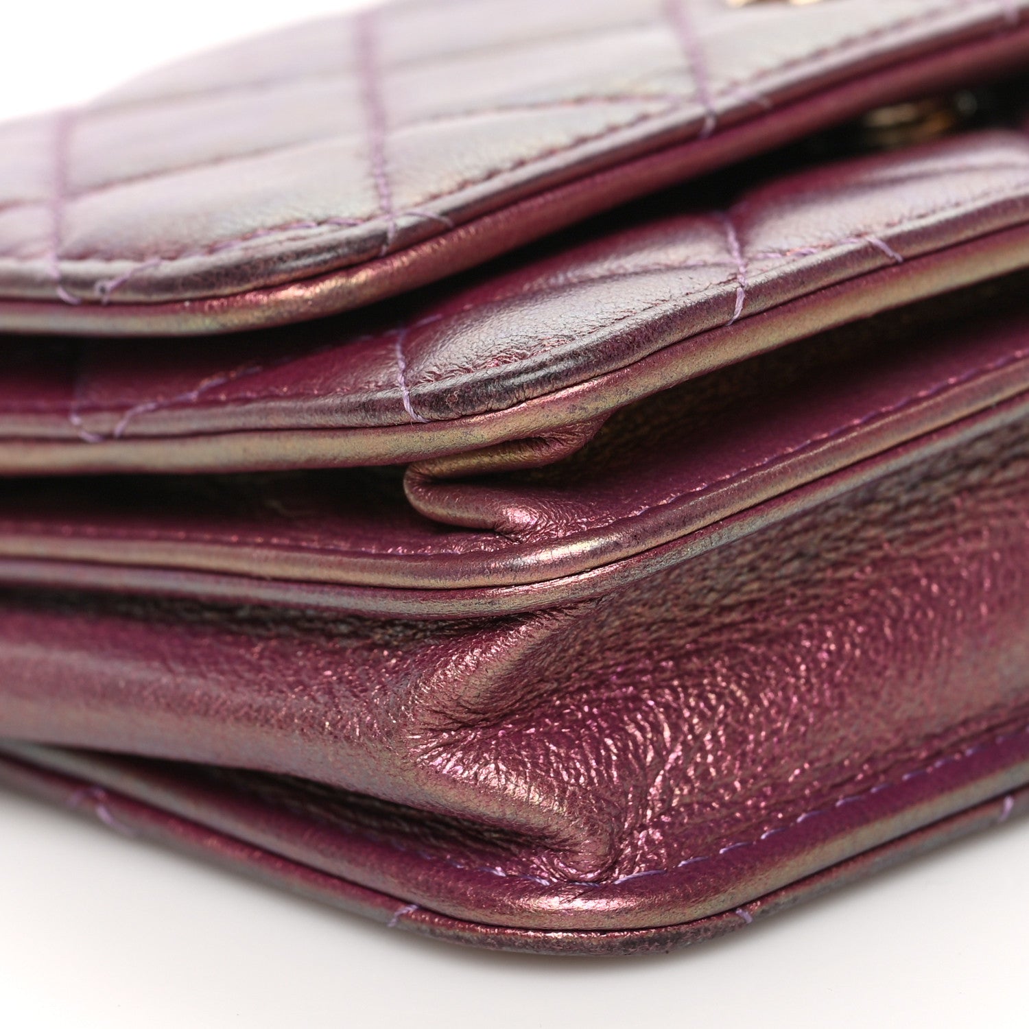 Chanel Iridescent Lambskin Quilted Mini Wallet On Chain WOC Purple 9 of 10