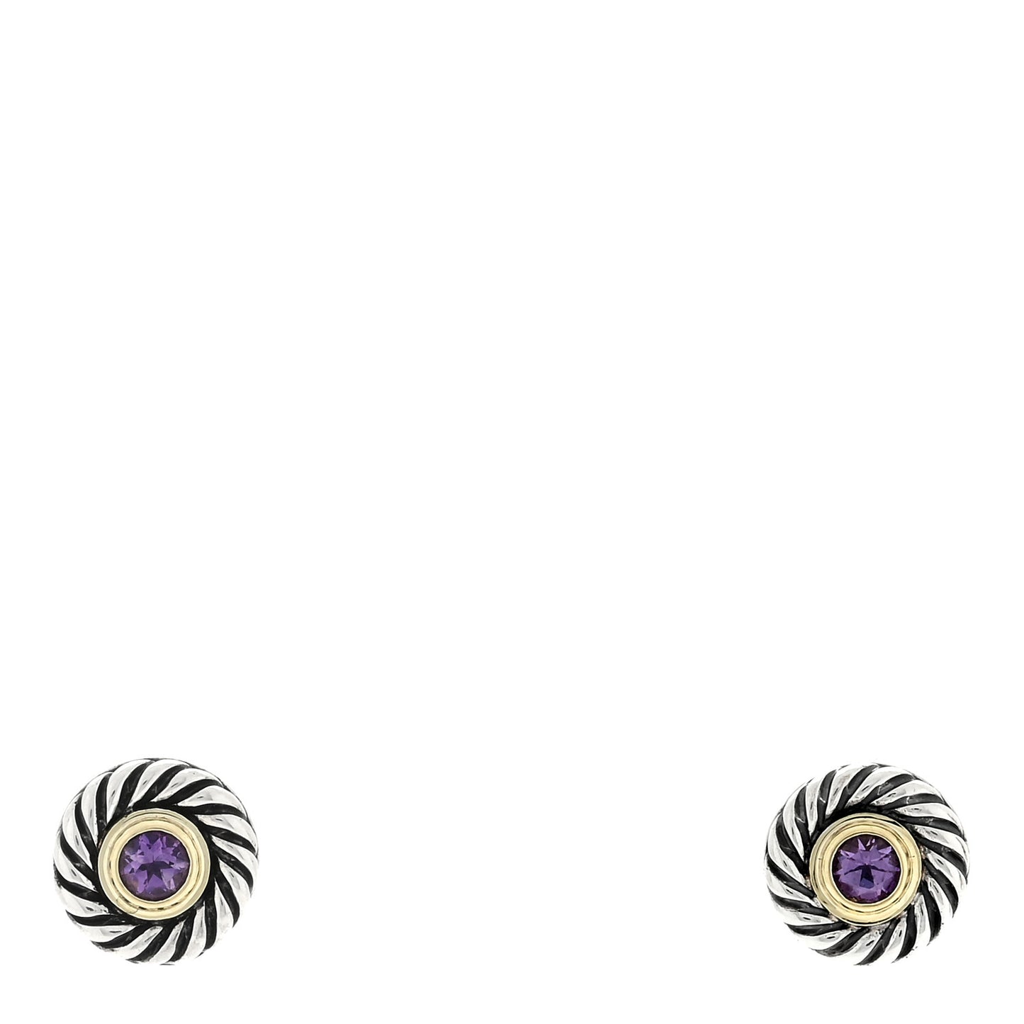 Sterling Silver 14K Yellow Gold Amethyst Cookie Cable Earrings