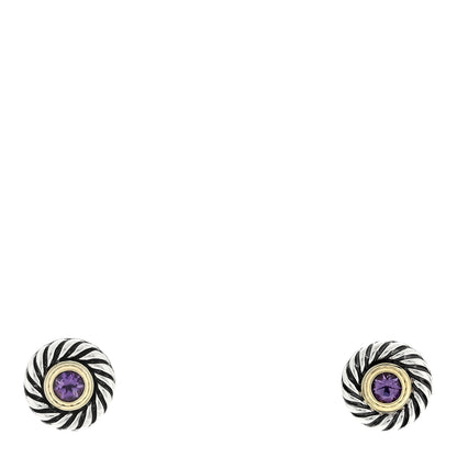 David Yurman Sterling Silver 14K Yellow Gold Amethyst Cookie Cable Earrings 1 of 4