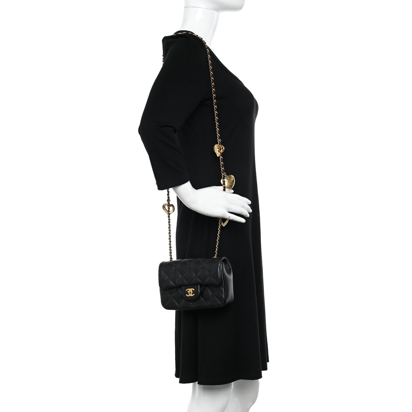 Lambskin Quilted Mini Heart Charms Flap Black