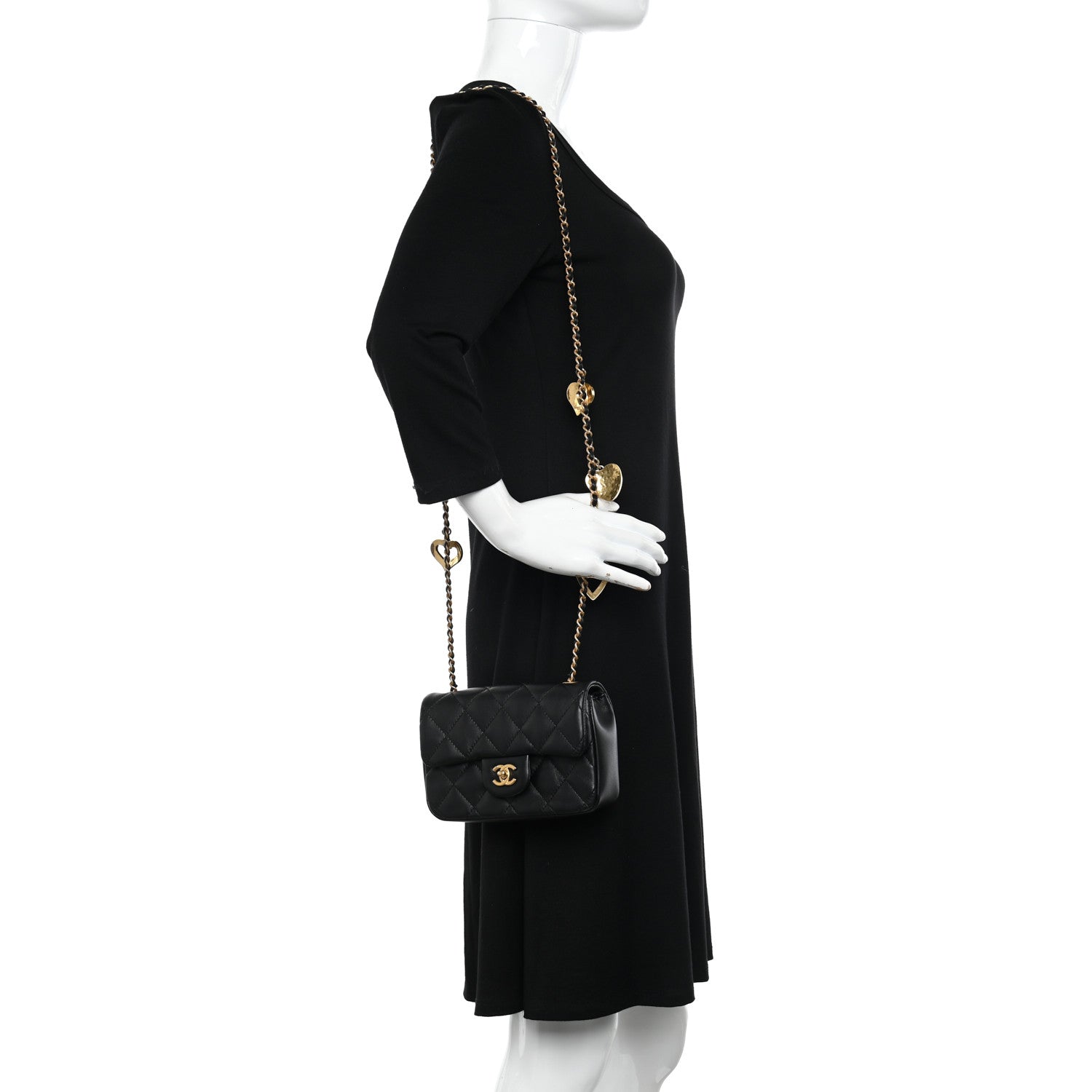 Chanel Lambskin Quilted Mini Heart Charms Flap Black 2 of 10