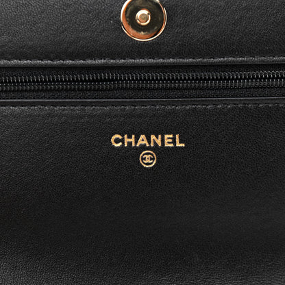 Chanel Lambskin Quilted Pearl Wallet On Chain WOC Black 6 of 12