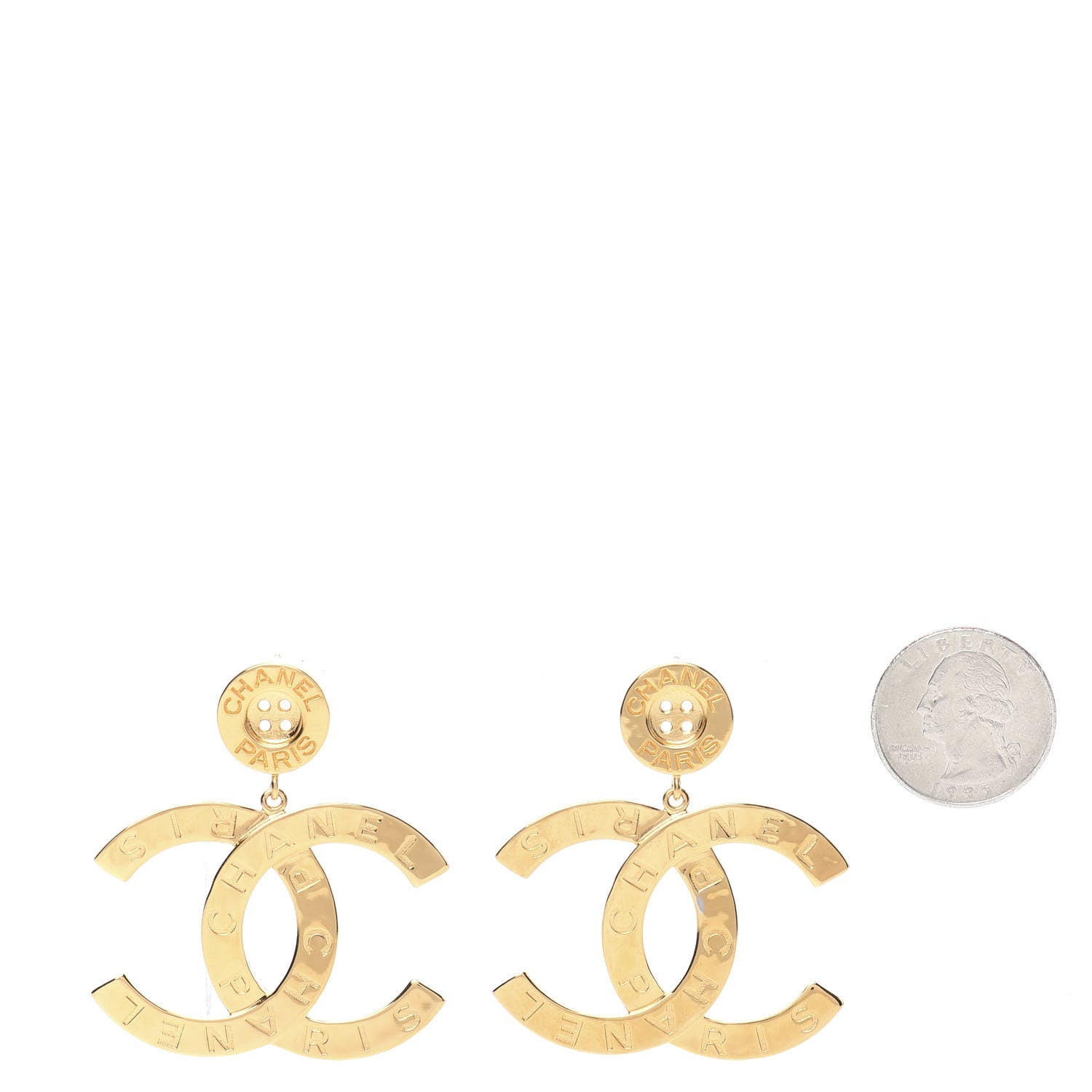 Chanel Metal Large Paris Button Earrings Gold 2 of 5