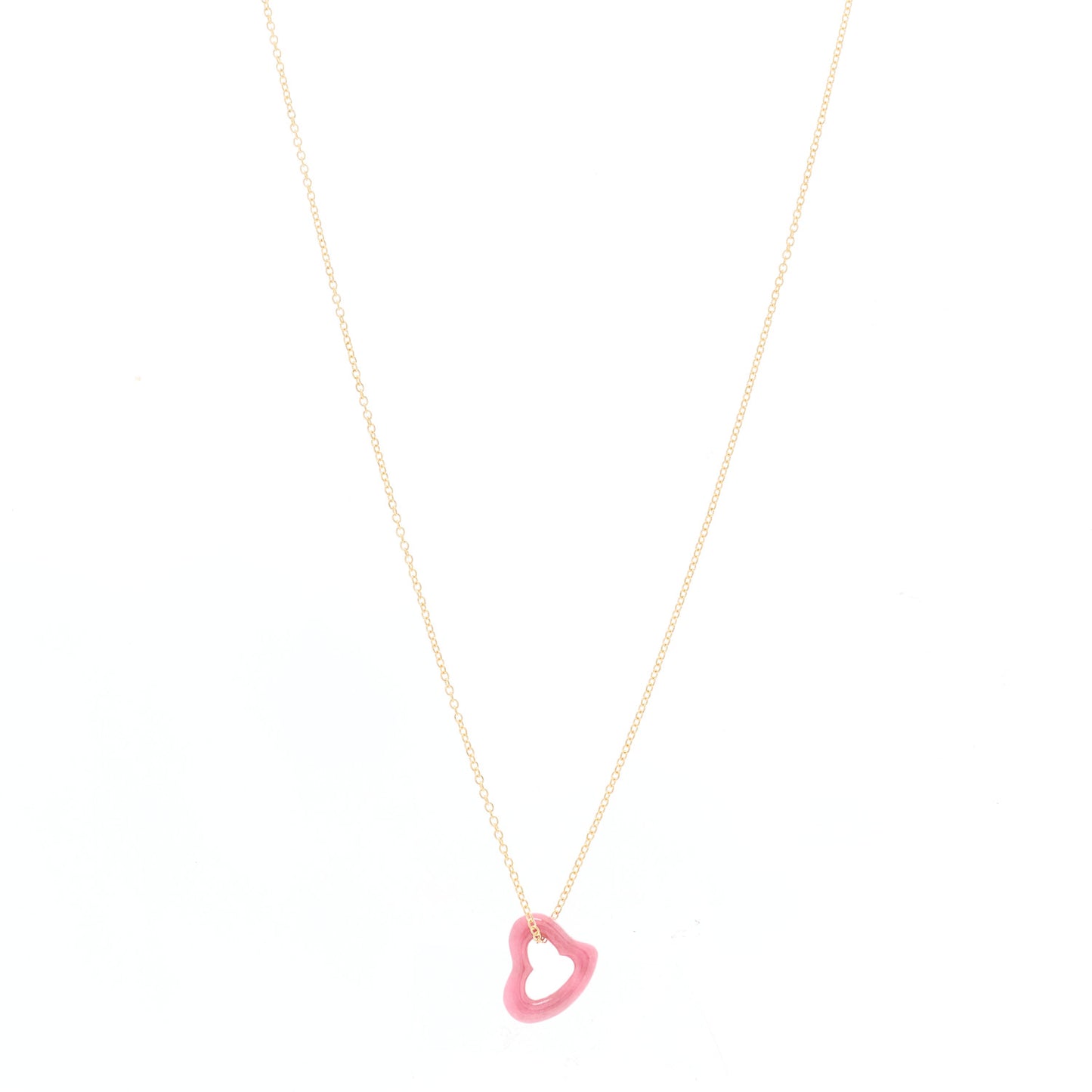 18K Yellow Gold Rhodonite Elsa Peretti Open Heart Pendant Necklace