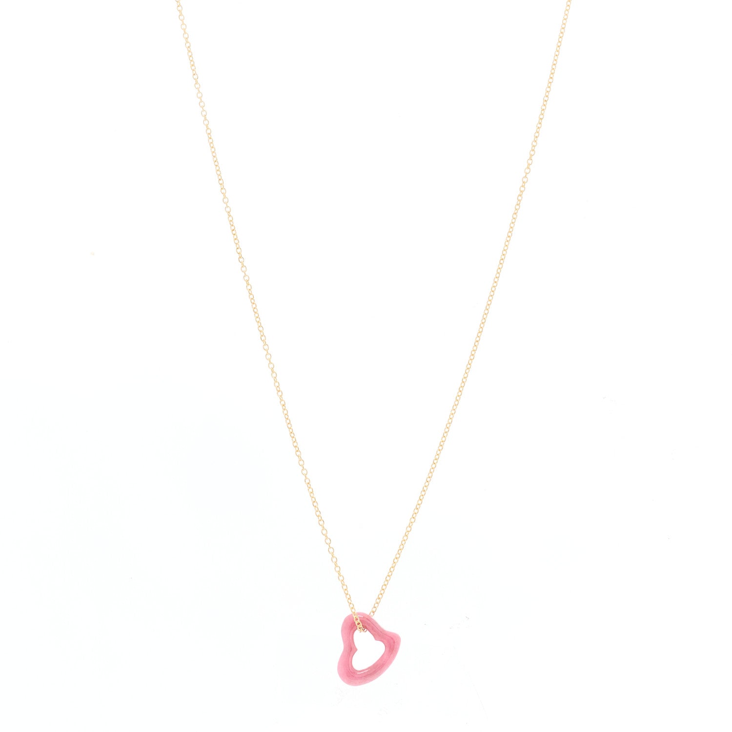 Tiffany 18K Yellow Gold Rhodonite Elsa Peretti Open Heart Pendant Necklace 1 of 4