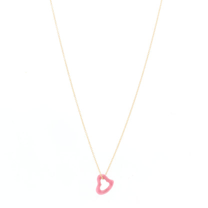 Tiffany 18K Yellow Gold Rhodonite Elsa Peretti Open Heart Pendant Necklace 1 of 4