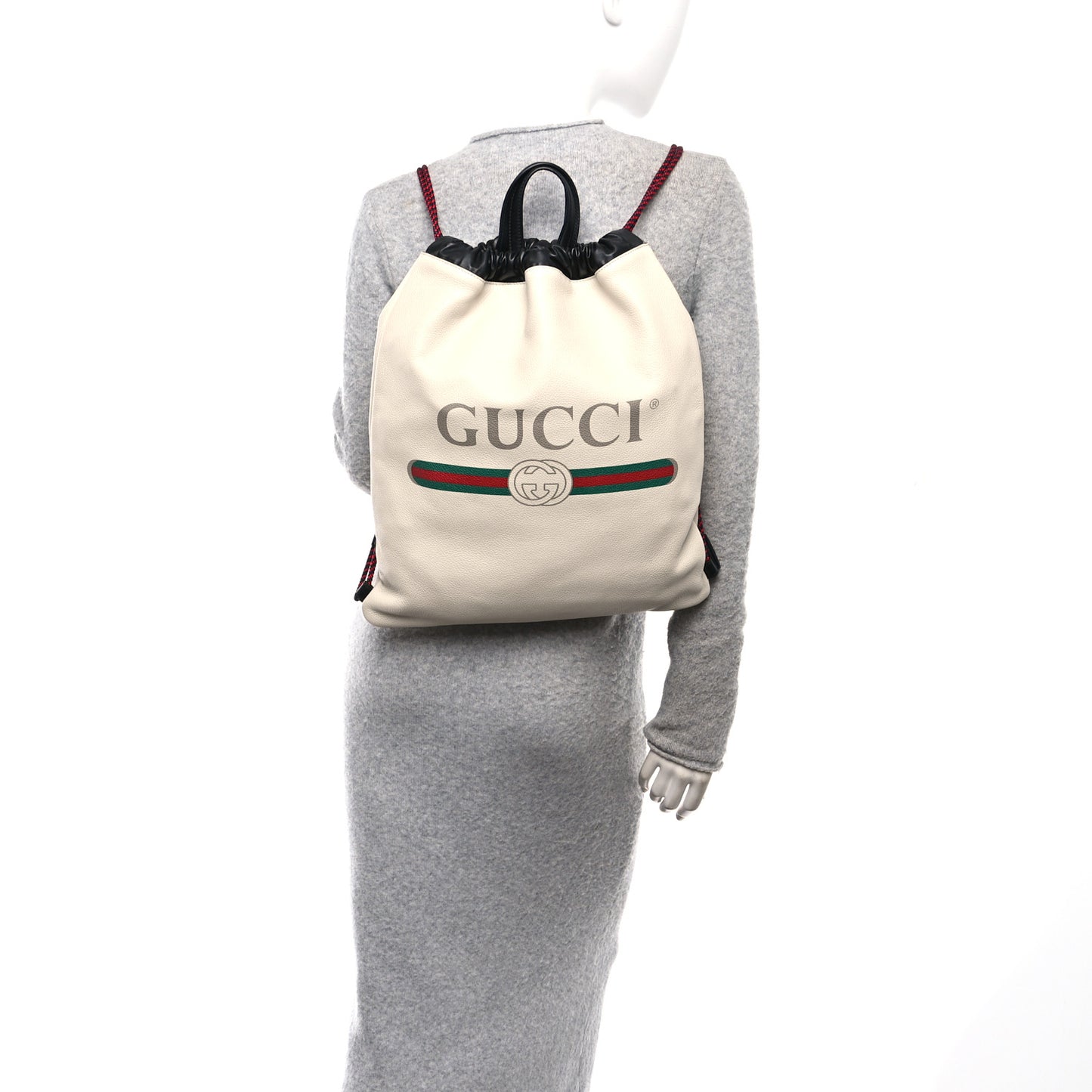 Calfskin Logo Drawstring Backpack Mystic White