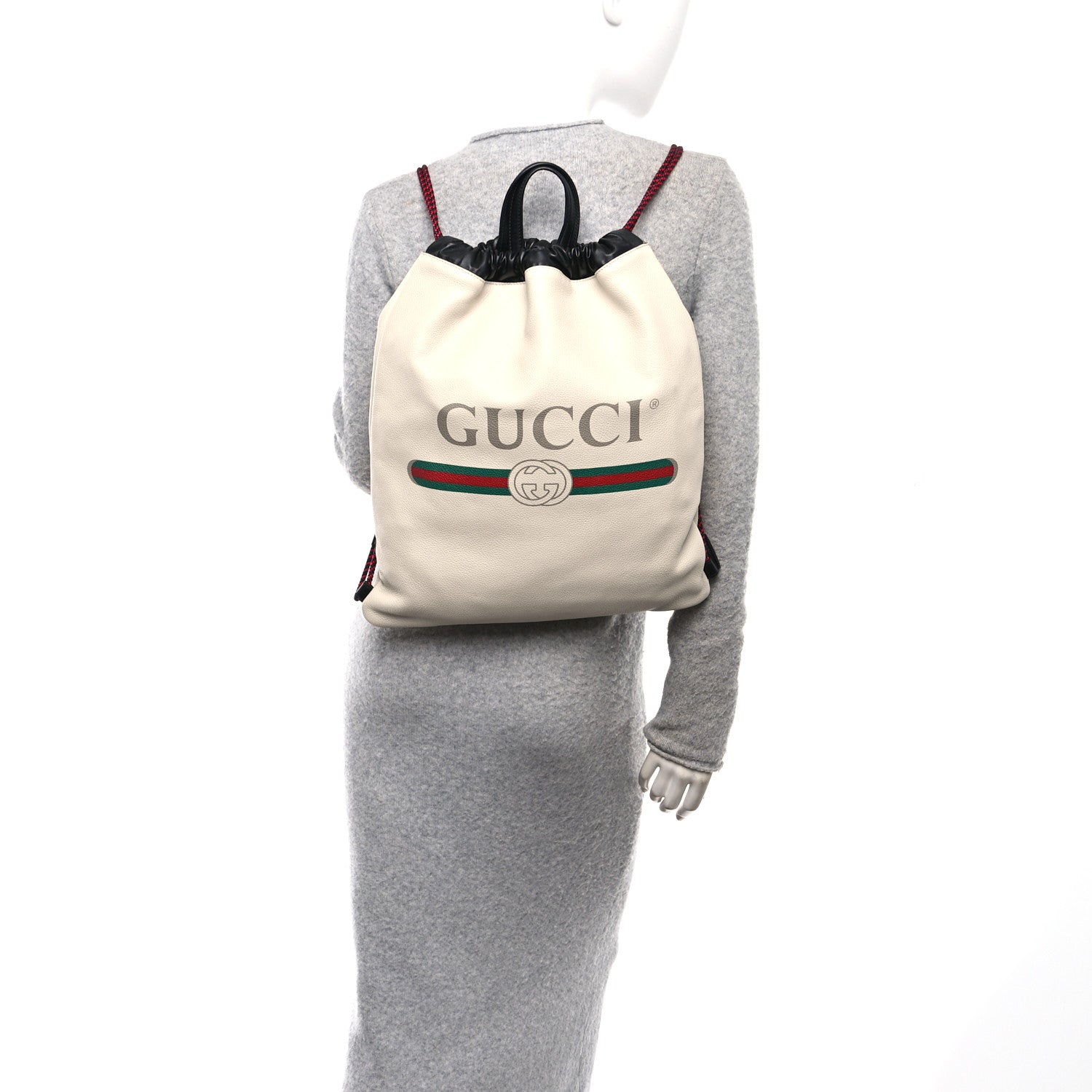 Gucci Calfskin Logo Drawstring Backpack Mystic White 2 of 10