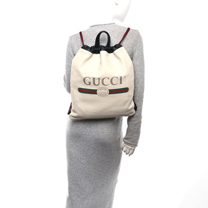 Gucci Calfskin Logo Drawstring Backpack Mystic White 2 of 10