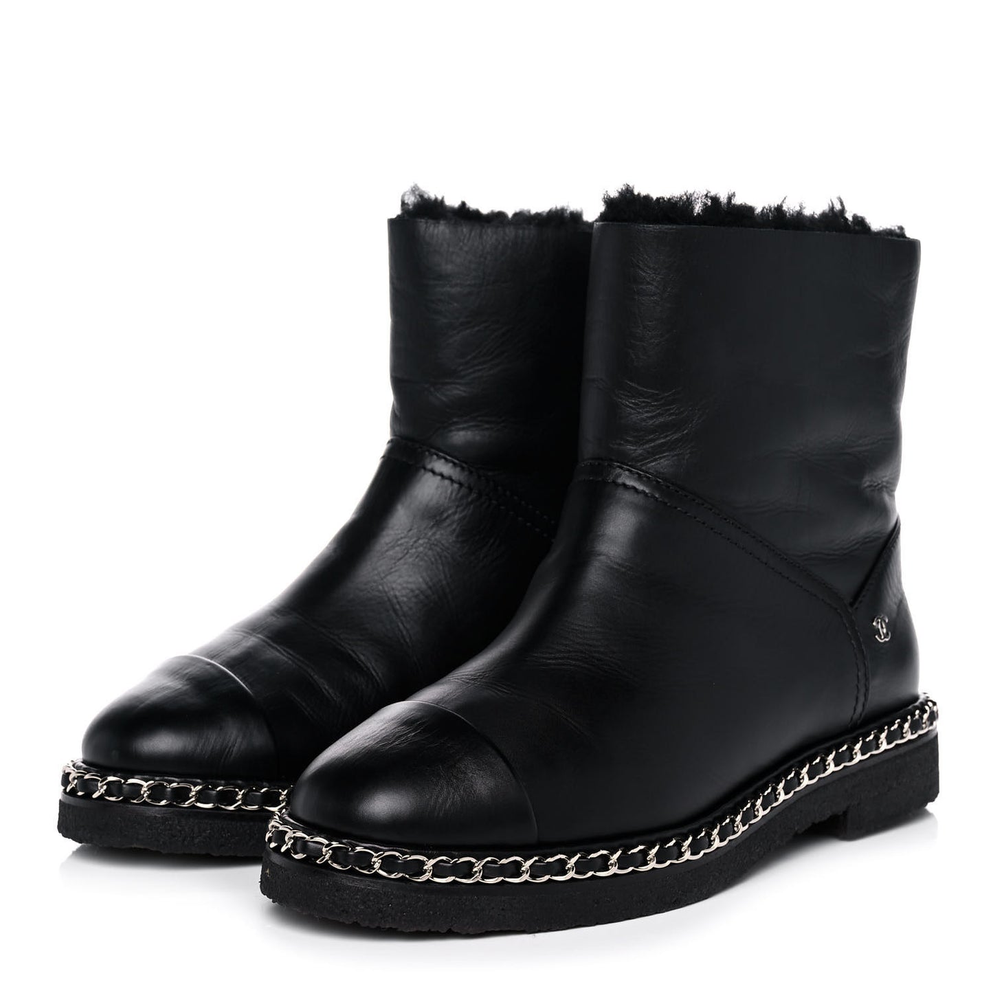 Calfskin Shearling Quilted Short Boots 37 Black