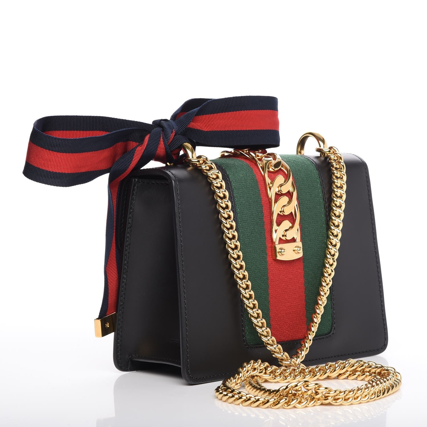 Gucci Calfskin Mini Sylvie Chain Shoulder Bag Black 3 of 7