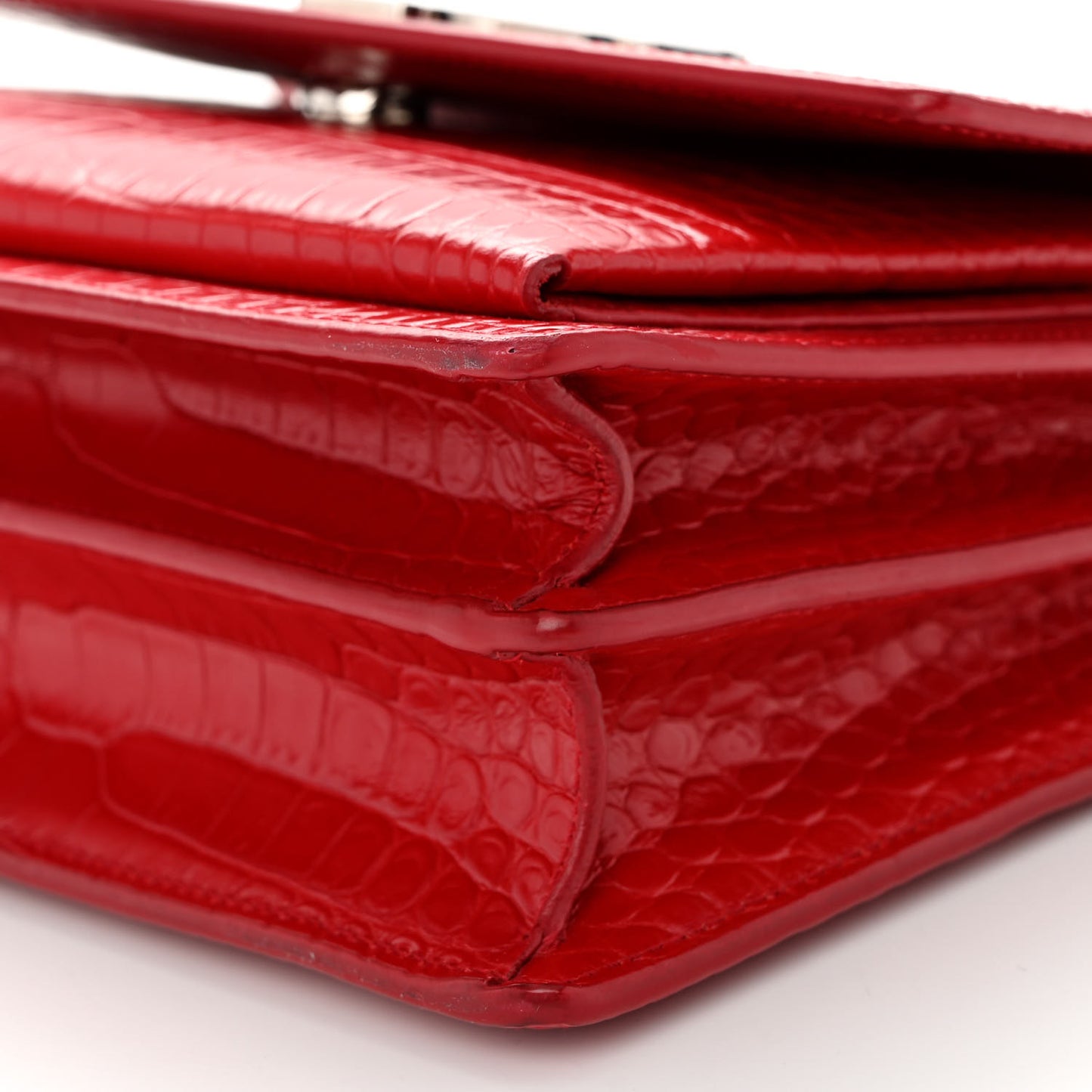 Calfskin Crocodile Embossed Medium Monogram Sunset Rouge Eros