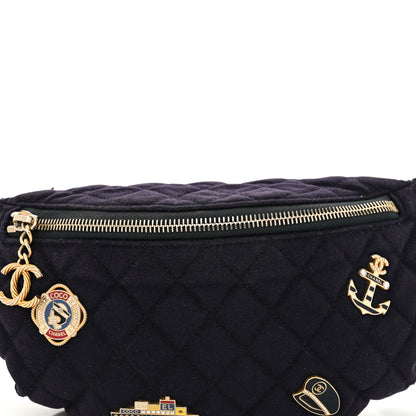 Chanel Wool Lambskin Quilted Paris Hamburg Charms Waist Bag Dark Navy 8 of 14