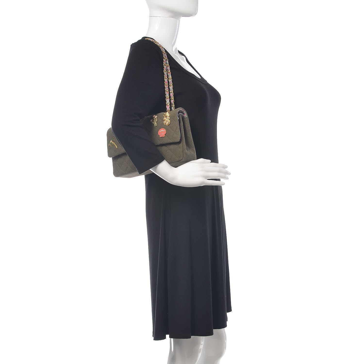 Chanel Toile Quilted Medium Cuba Double Flap Khaki 2 of 12