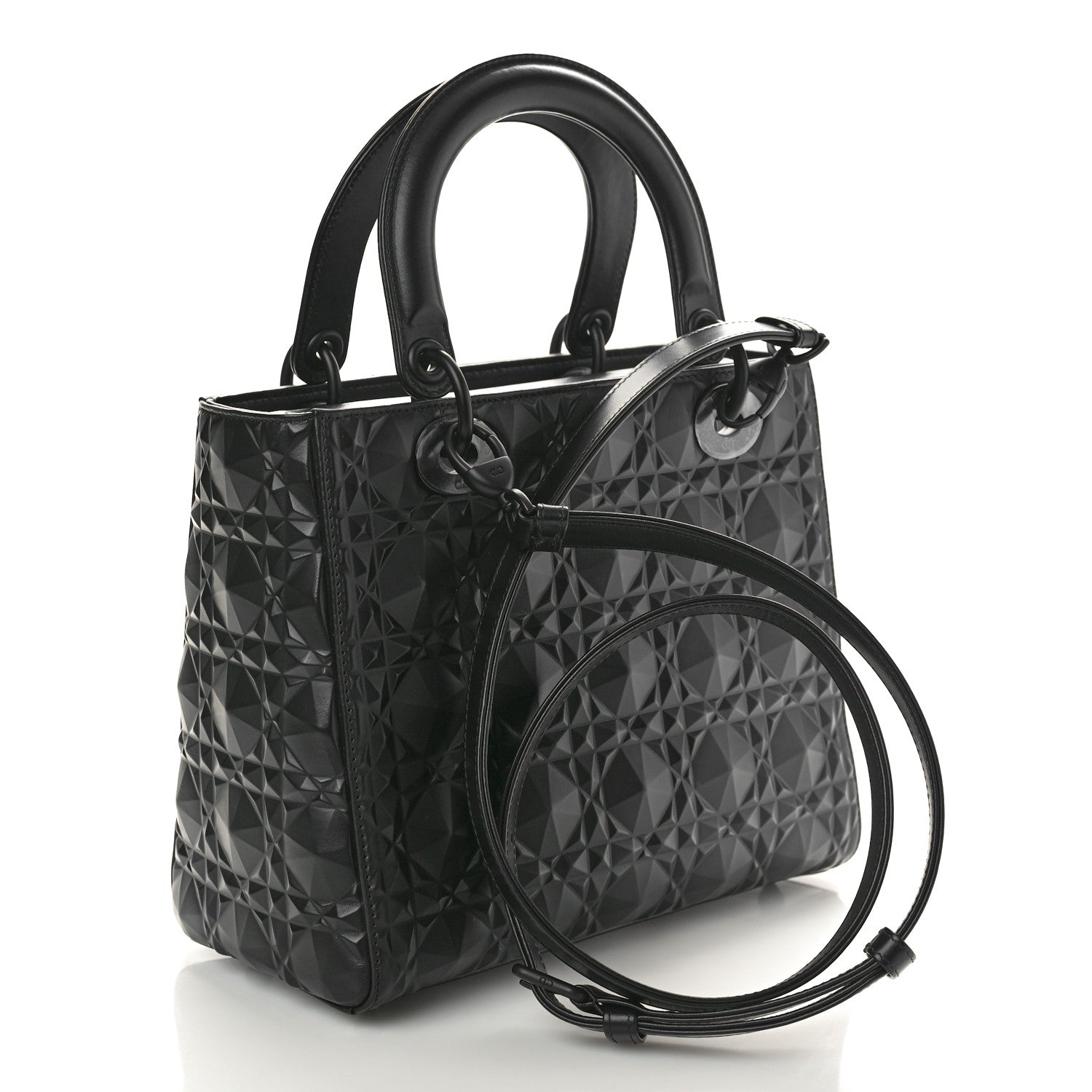 Christian Dior Calfskin Cannage Diamond Cannage Medium Lady Dior Black 3 of 13
