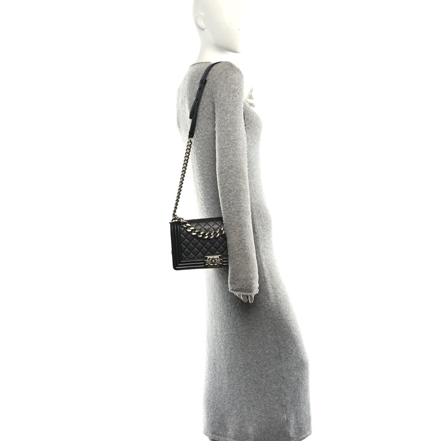 Chanel Metallic Lambskin Quilted Crystal Medium Boy Flap Grey 2 of 10