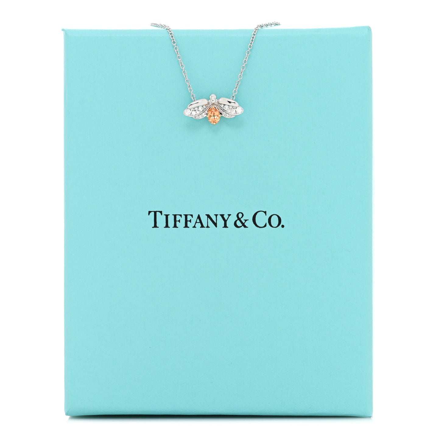 Platinum 18K Yellow Gold Diamond Spessartine Paper Flowers Firefly Pendant Necklace