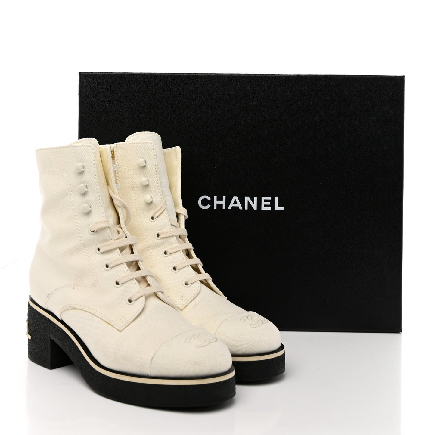 Fabric Lace Up Combat Boots 38.5 White