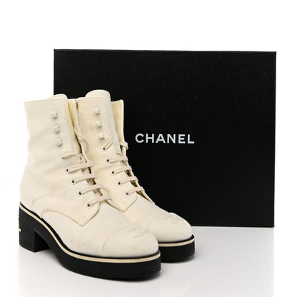 Chanel Fabric Lace Up Combat Boots 38.5 White 17 of 17