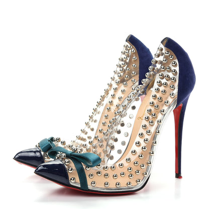 Christian Louboutin Suede Patent Studded Bille et Boule 100 Pumps 37 Navy 3 of 9