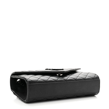 Saint Laurent Grain De Poudre Textured Mixed Matelasse Triquilt Small Monogram Monochrome Satchel Black 4 of 10