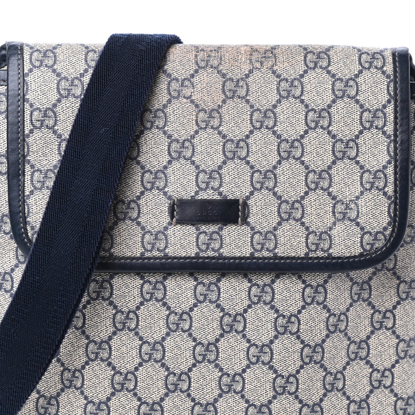 GG Plus Monogram Sellieria Calfskin Small Flap Messenger Bag Beige Blue