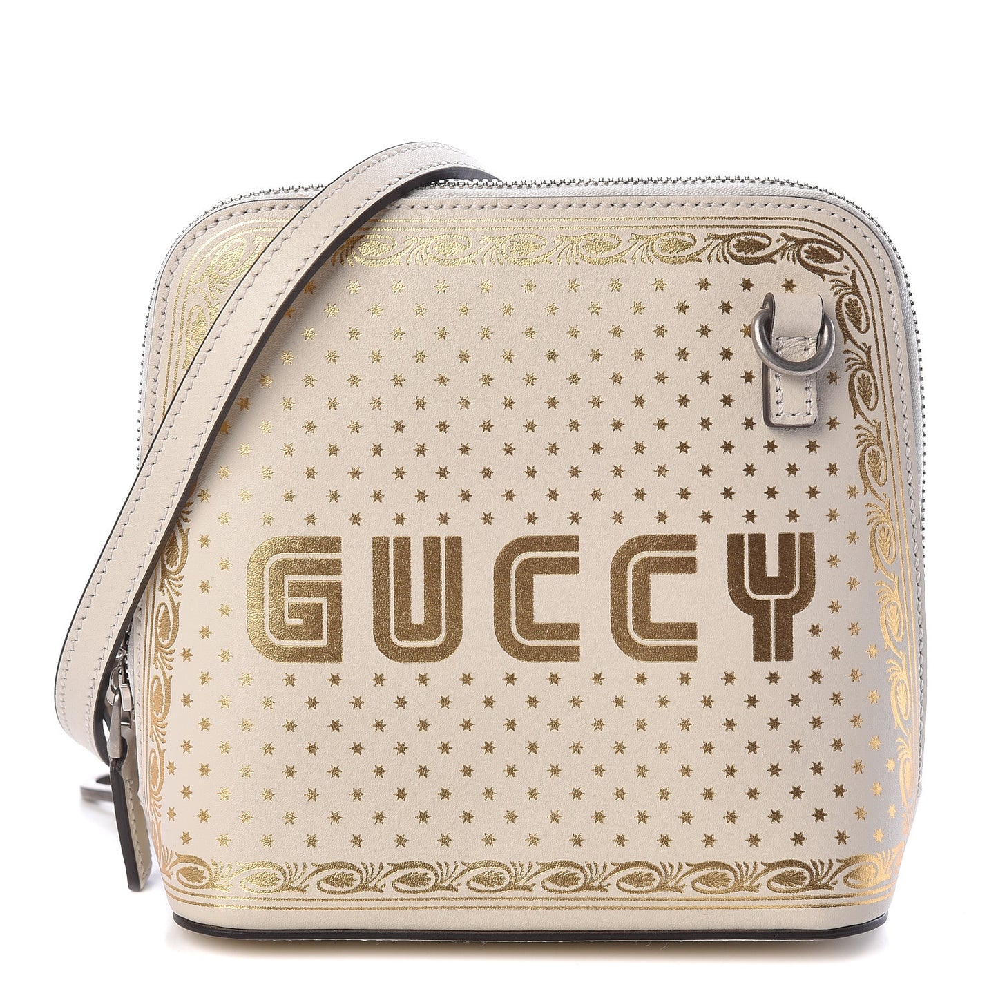 X SEGA Calfskin GUCCY Stars Mini Dome Shoulder Bag Mystic White Gold