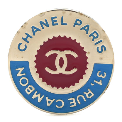 Chanel Enamel Rue Cambon CC Pin Brooch Blue Red Gold 1 of 3