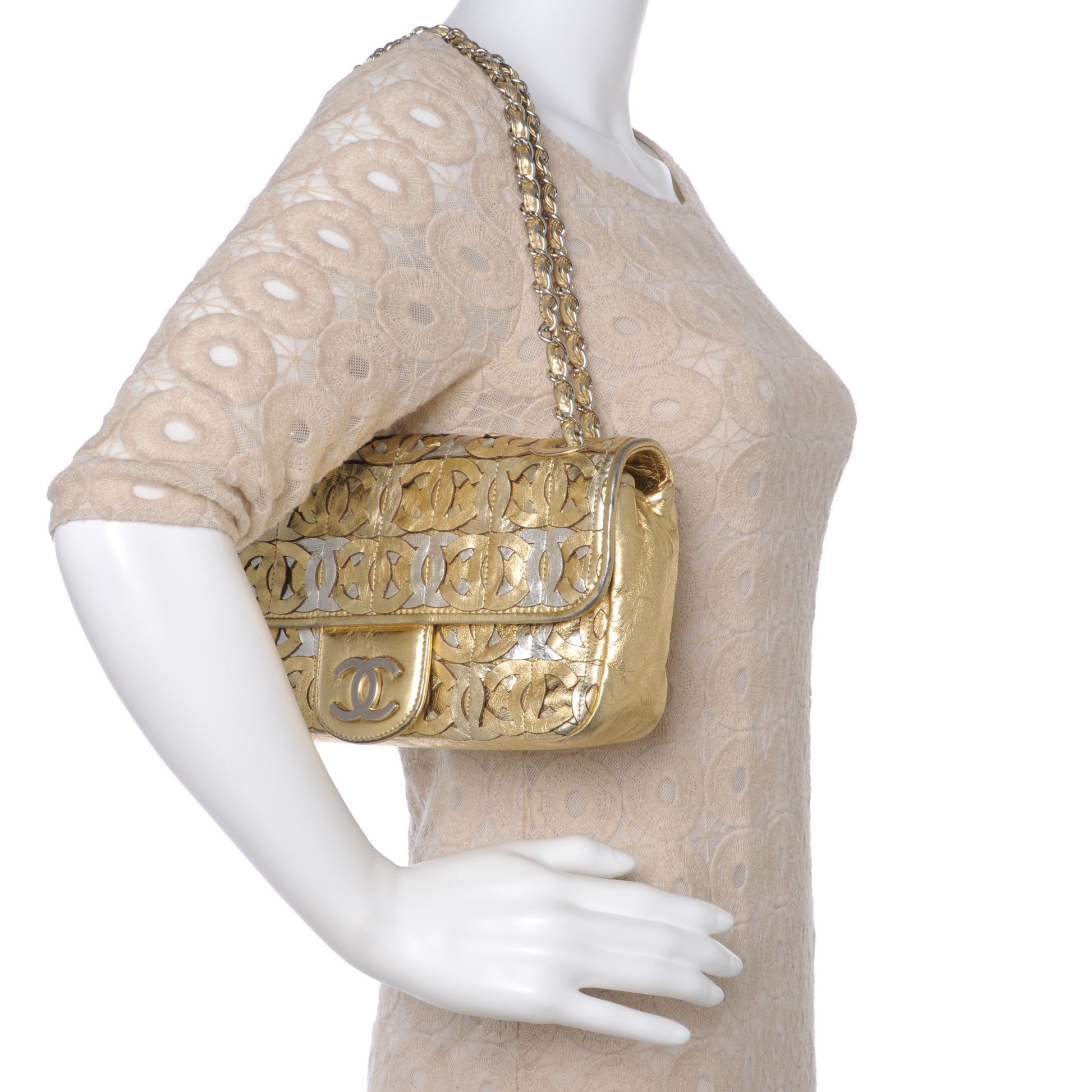 Chanel Calfskin Crackled CC Mix Flap Gold Silver 2 of 8