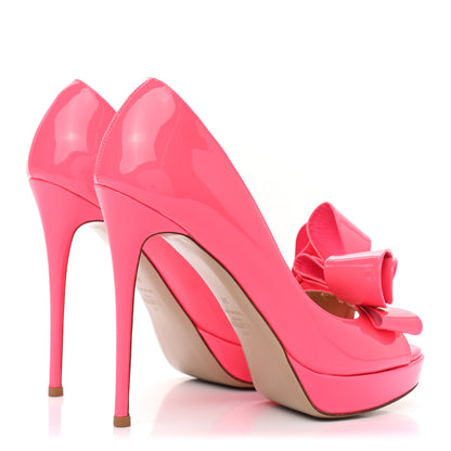 Valentino Garavani Patent Couture Bow Peep Toe 30/125mm Platform Pumps 38 Peony 4 of 9