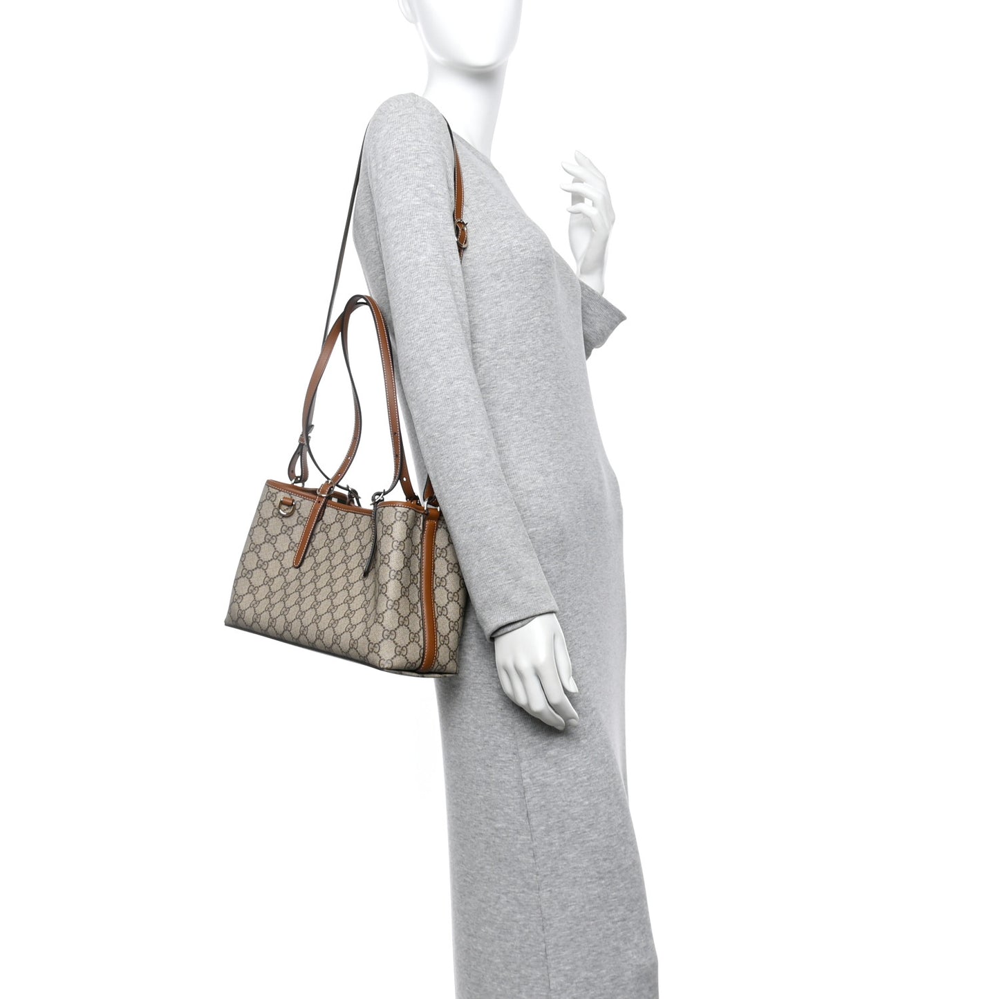 GG Supreme Monogram Emblem Medium Tote Bag Beige Dark Brown