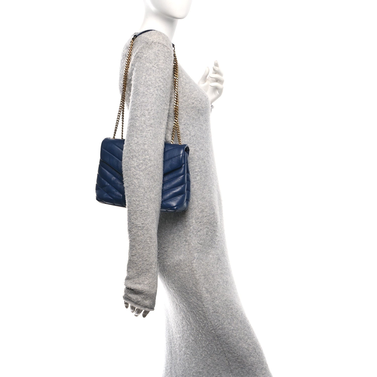 Saint Laurent Calfskin Y Quilted Monogram Small Loulou Chain Satchel Navy 2 of 10
