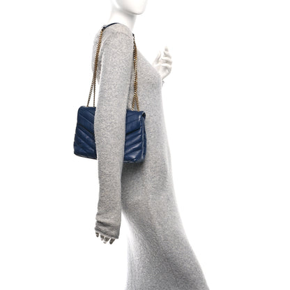 Saint Laurent Calfskin Y Quilted Monogram Small Loulou Chain Satchel Navy 2 of 10