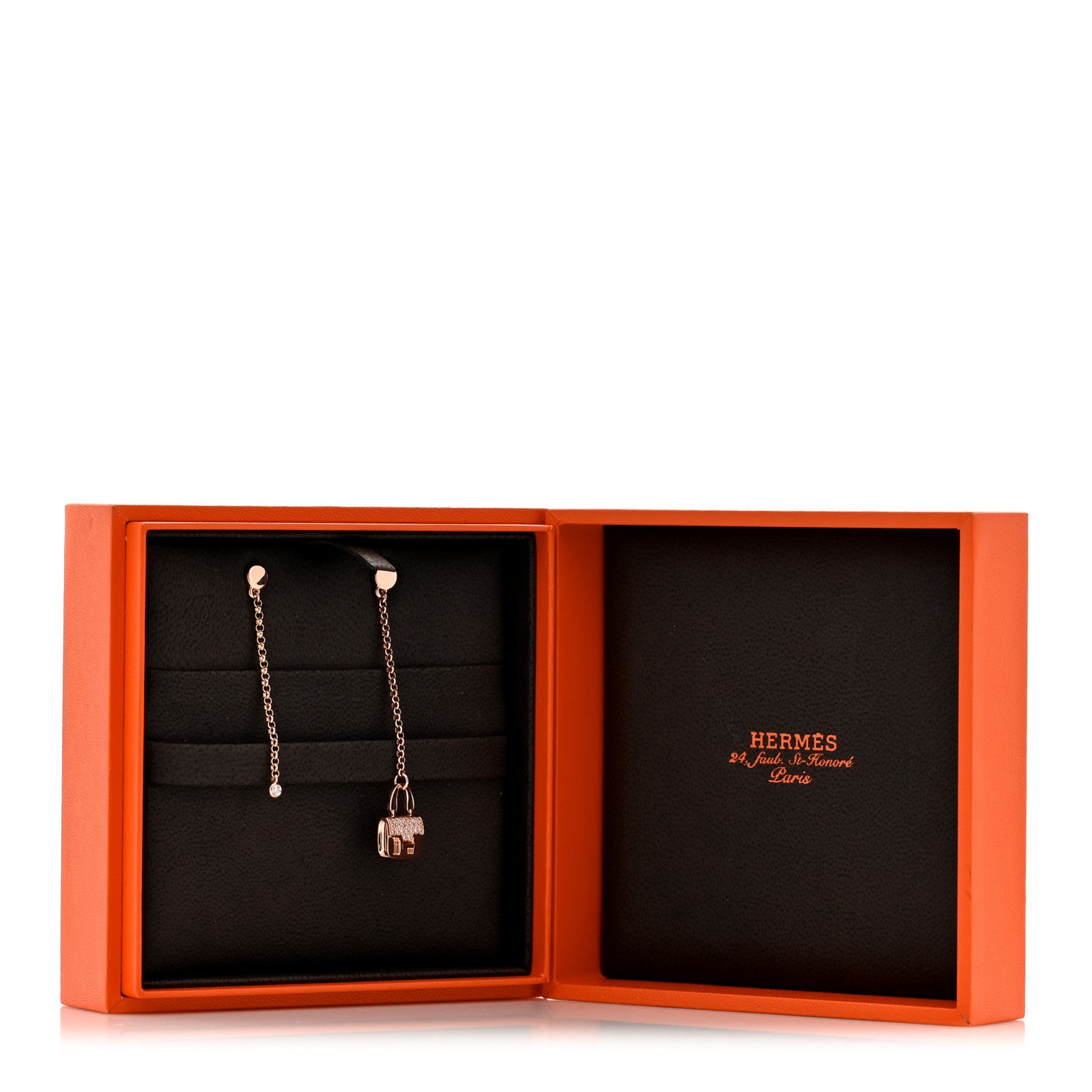Hermes 18K Rose Gold Diamond Constance Amulettes Drop Earrings 6 of 6