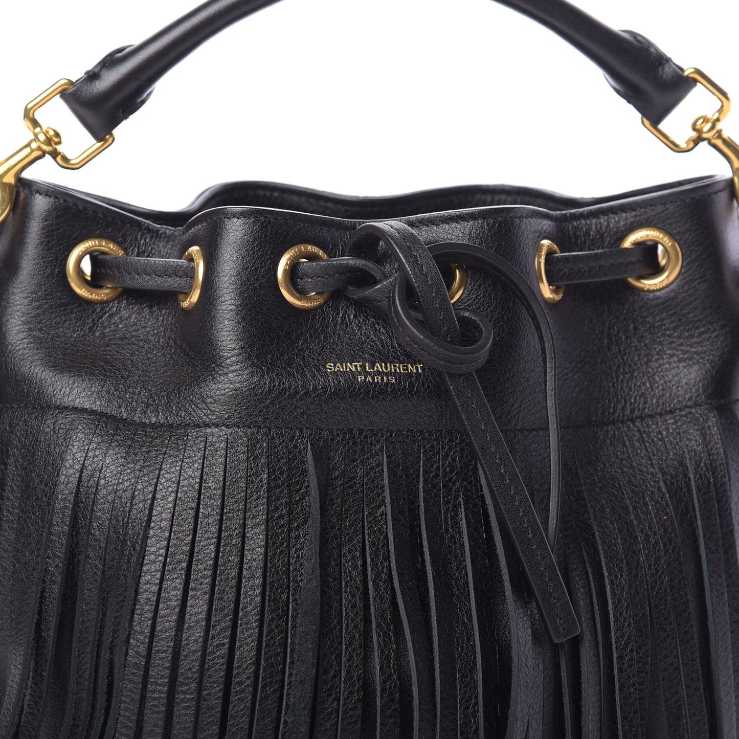 Calfskin Small Emmanuelle Fringe Bucket Bag Black