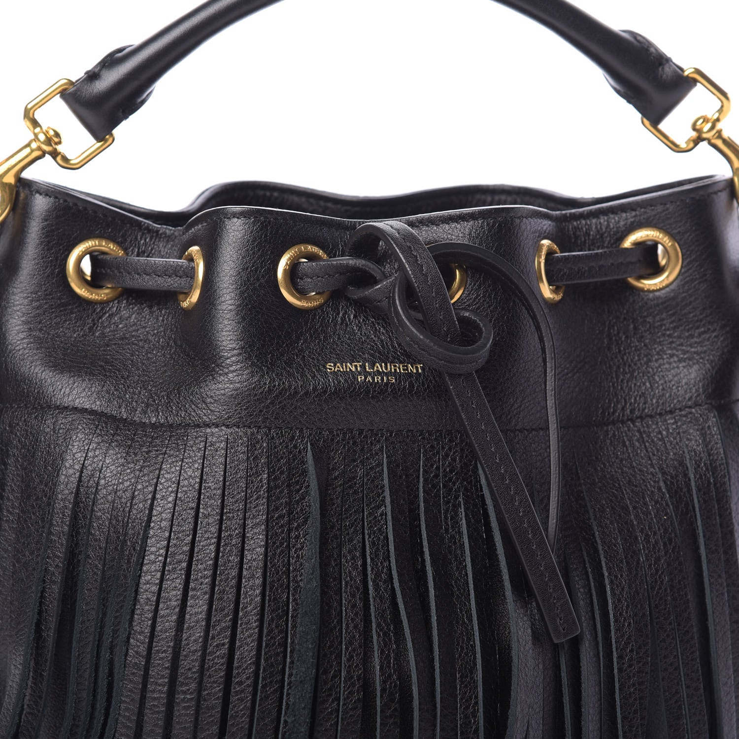 Saint Laurent Calfskin Small Emmanuelle Fringe Bucket Bag Black 9 of 11