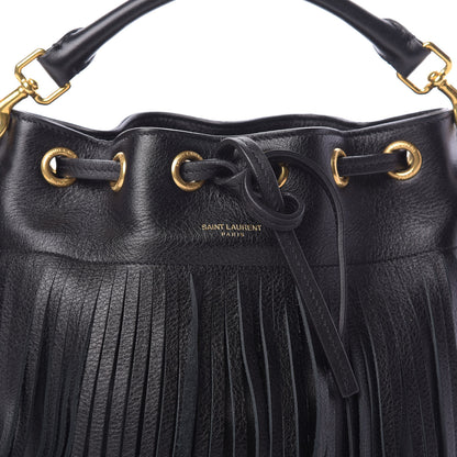 Saint Laurent Calfskin Small Emmanuelle Fringe Bucket Bag Black 9 of 11