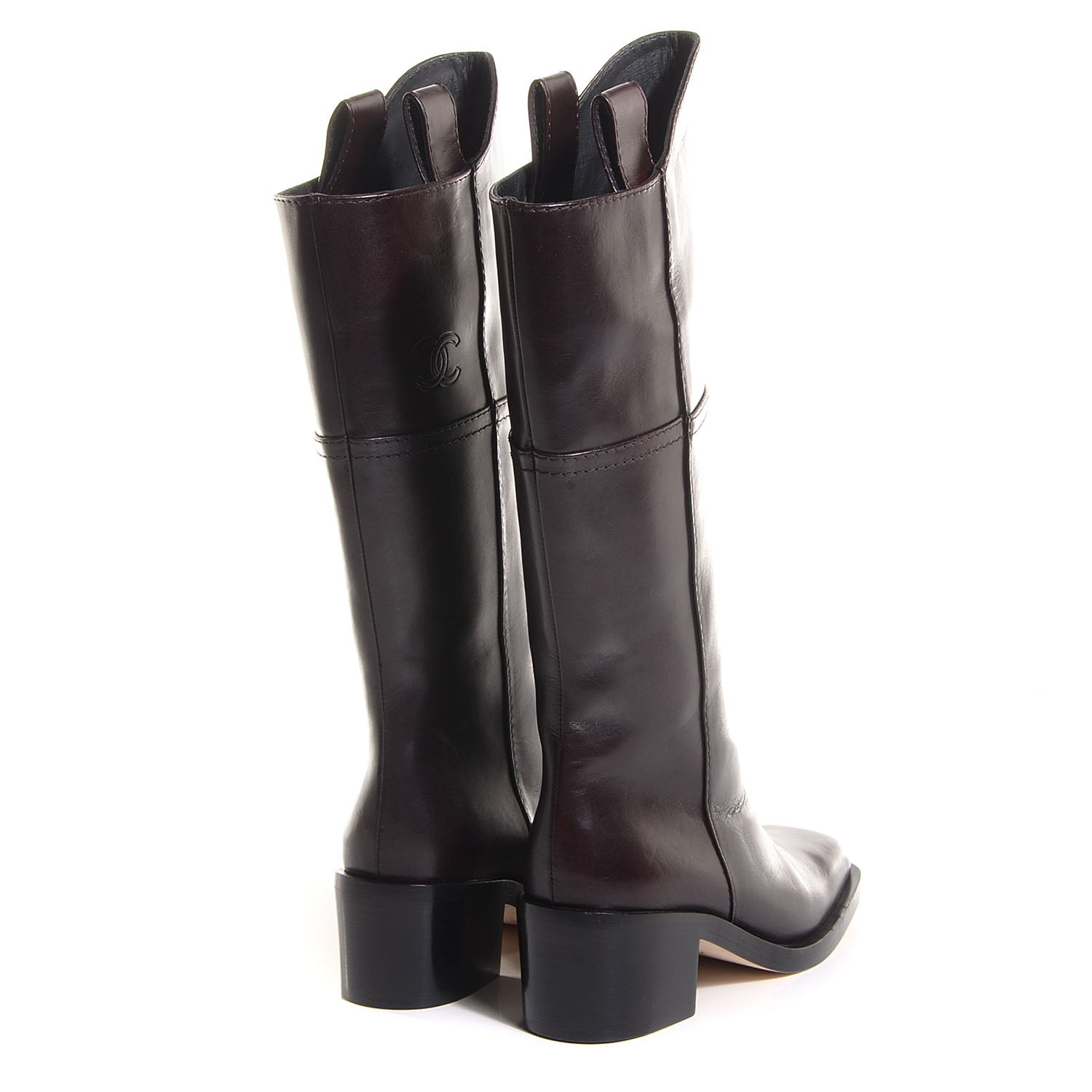 Chanel Calfskin CC Knee High Boots 37 Brown 3 of 6