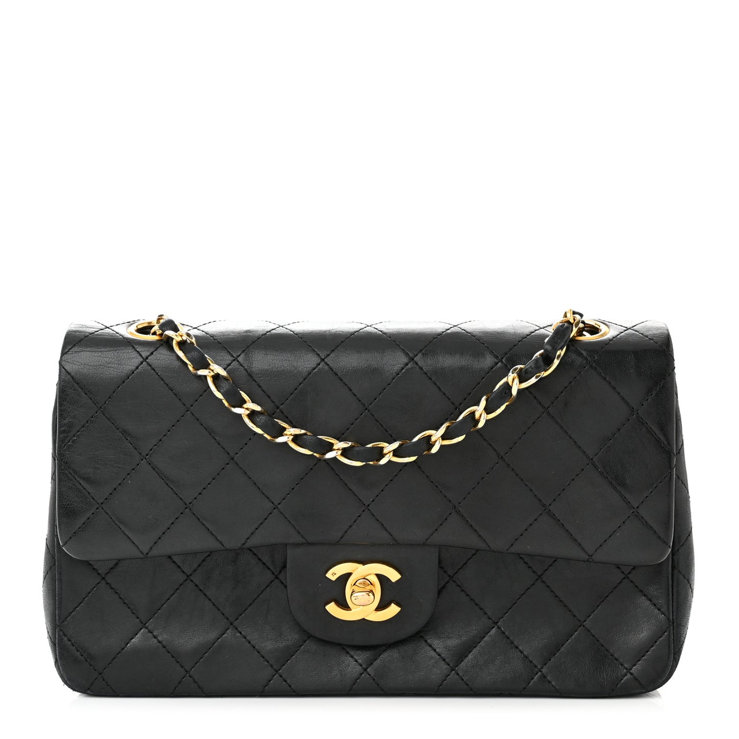 Lambskin Quilted Small Double Flap Black