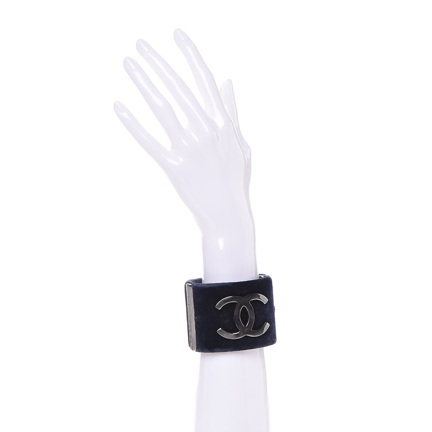Chanel Velvet CC Cuff Silver Blue 2 of 5