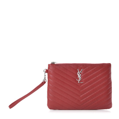 Saint Laurent Calfskin Matelasse Chevron Monogram A5 Wristlet Red 1 of 7