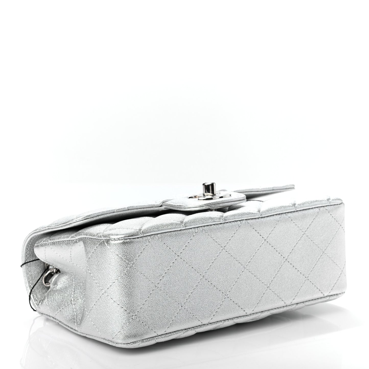 Metallic Lambskin Quilted Mini Rectangular Flap Silver