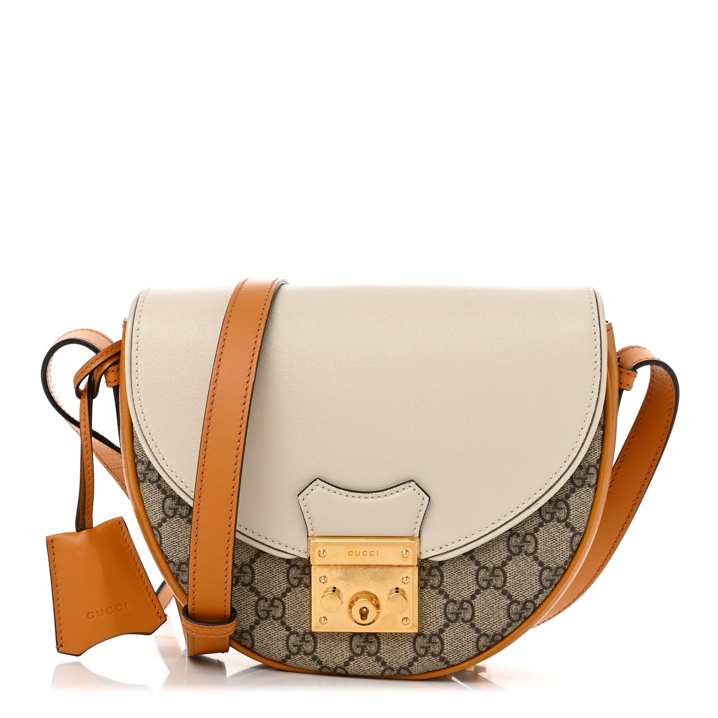 GG Supreme Monogram Calfskin Small Padlock Messenger Shoulder Bag Beige Mystic White Sun Oil