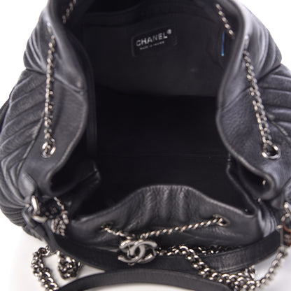 Chanel Deerskin Chevron Large CC Chain Bucket Drawstring Bag Black 5 of 10
