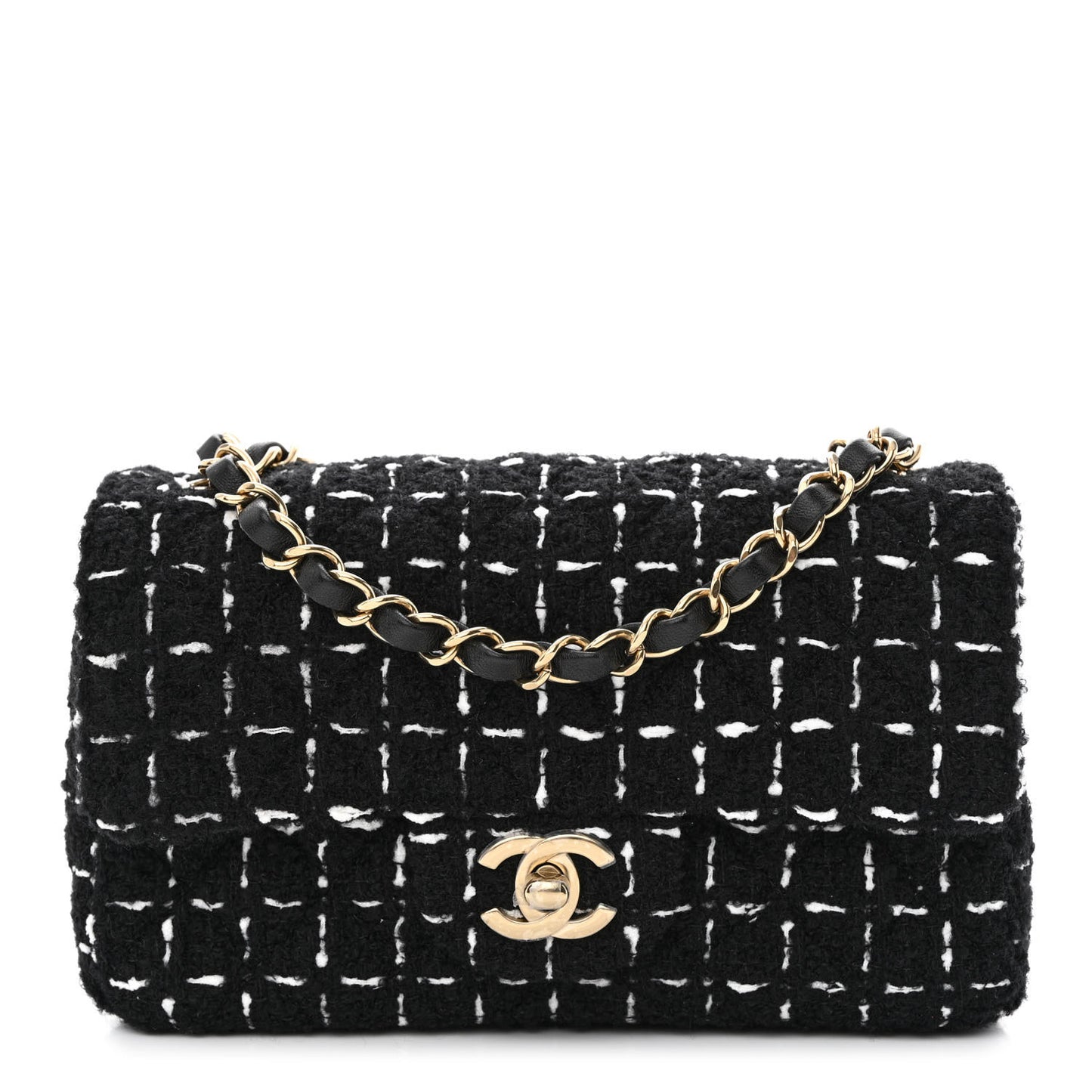 Tweed Quilted Mini Rectangular Flap Black White