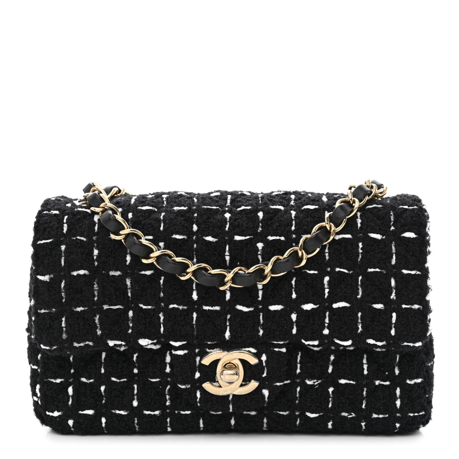 Chanel Tweed Quilted Mini Rectangular Flap Black White 1 of 11